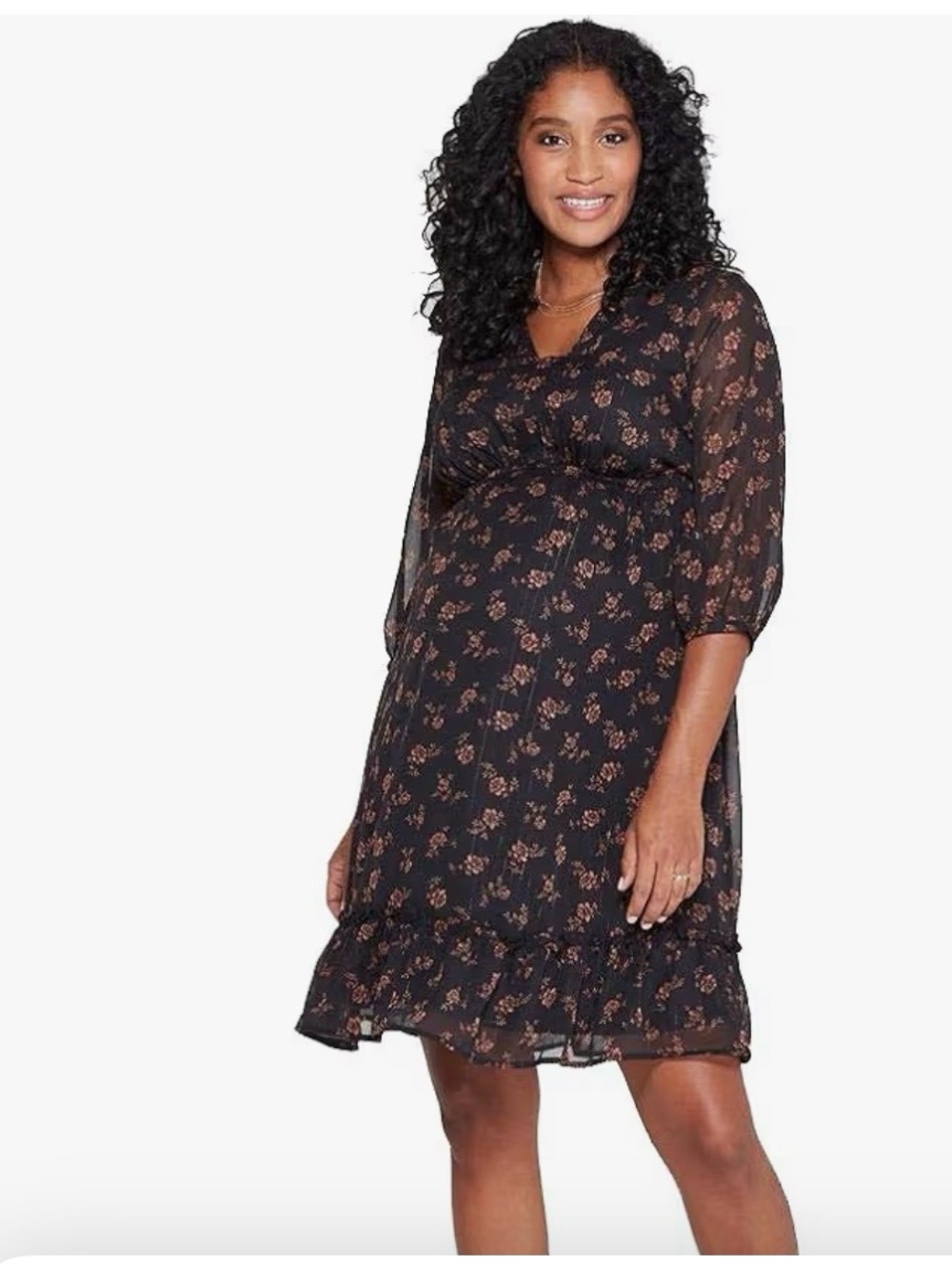 Isabel Maternity by Ingrid & Isabel Black Dress with Rust Floral Print size S